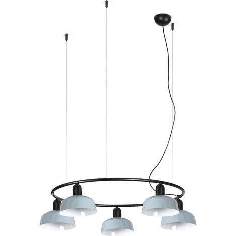 Faro Tatawin Piccola lampada a sospensione da soffitto nera, blu grigiastro lucido 5x E27