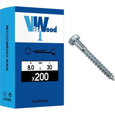 200 vis à bois 8 X 30mm tête hexagonale zingué - Viswood (1/4)