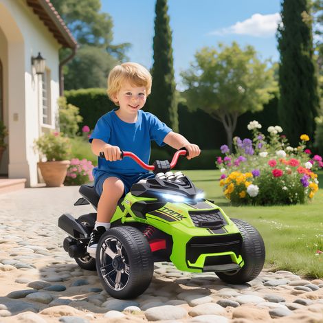 Quad Eléctrico para Niños 12V con 2 Motores Velocidad hasta 5 km/h 3 Ruedas Suspensión Verde (1/5)