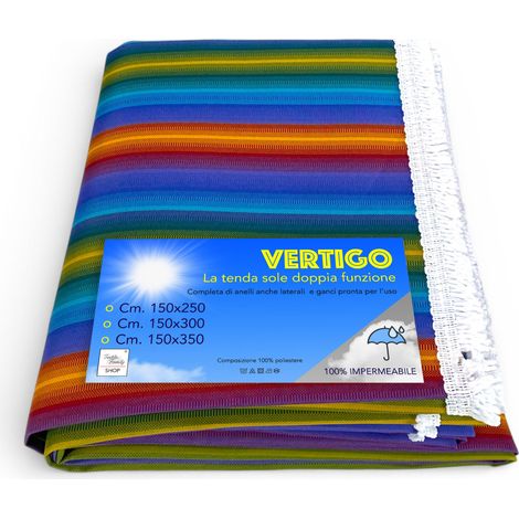 Tenda da Sole Vertigo Tex Family Multicolore 100% Poliestere Impermeabile Idrorepellente Tinto Filo Occhielli Acciaio Frangia Cm. 150x300