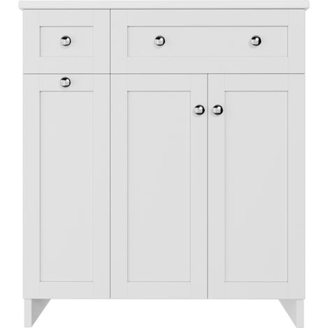 Meuble vasque salle de bain avec lavabo céramique blanc 76x47x86 cm, 3 tiroirs, portes avec fermeture douce (1/5)