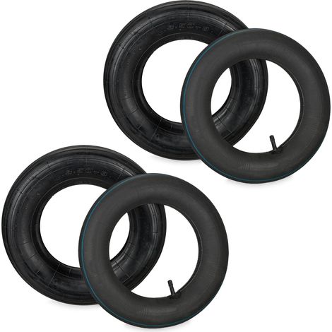 Relaxdays Schubkarrenrad mit Schlauch, 2er Set Ersatzreifen, 3.50-8", luftbereift, für Schubkarre, bis 154 kg, schwarz