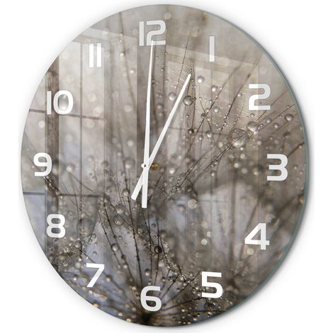 Horloge Murale Ronde Décoration Cuisine en Verre Trempé Silencieuse Moderne Graines de pissenlit fi 60 cm (1/5)