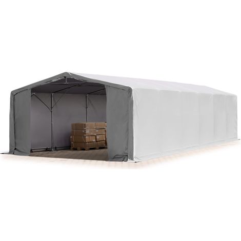 TOOLPORT Zelthalle 8x12 m Lagerzelt PRIMEtex 2300 robuste PVC Plane grau 3m Seitenhöhe mit Reißverschlusstor