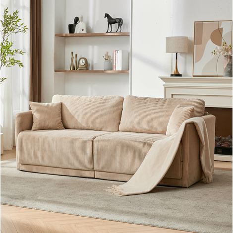 2-Sitzer-Schlafsofa aus beigem Cordvelours 182 x 88 x 84 cm HAVRYA (1/5)