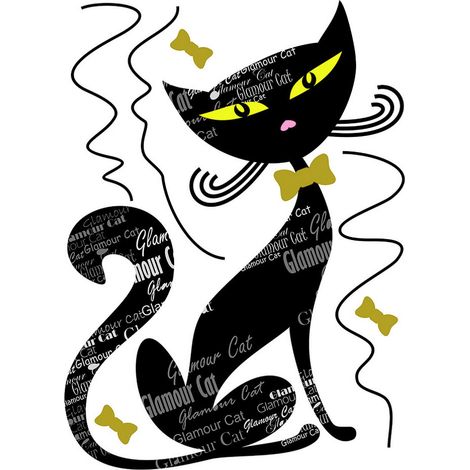Sticker Chat noir et motifs - 1 planche 42,5 x 65 cm (1/5)