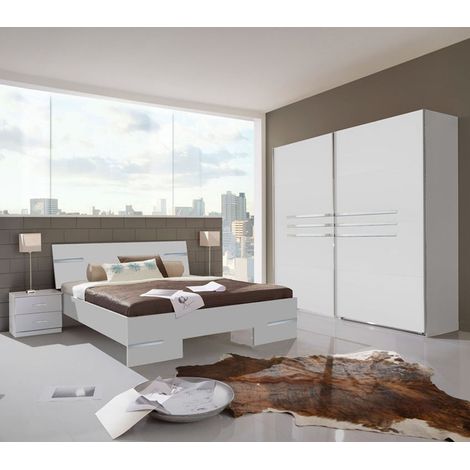 Chambre adulte coloris blanc en panneaux de particules - 160 X 200 cm -PEGANE- (1/3)