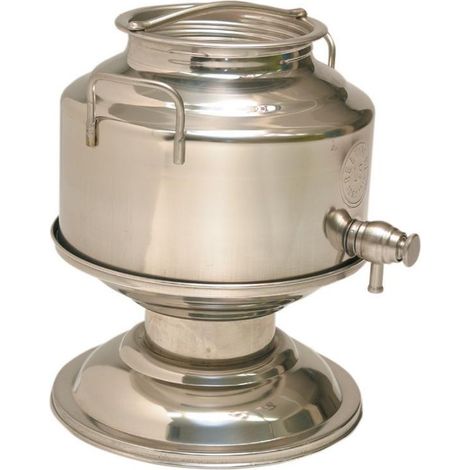Fusto contenitore per olio in acciaio inox,con base e bocca larga lt.5 con rubinetto - Salone