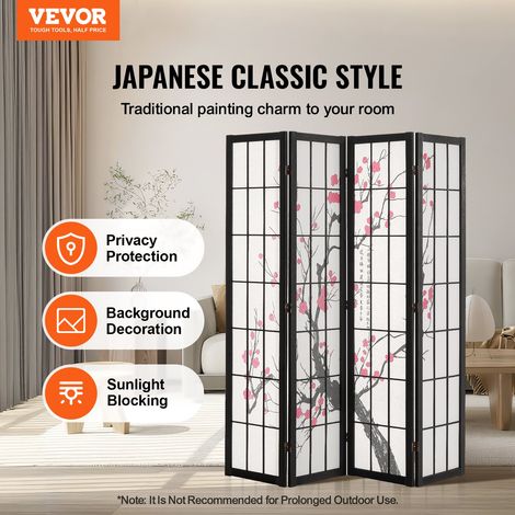 Cloison de Séparation Japonaise à 4 Panneaux, Séparateur de Pièce Pliable en Bois, Paravent de Confidentialité, pour Séparation de… (1/5)