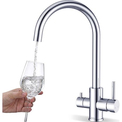 Robinet de Cuisine 3 Voies, Acier Inoxydable, Chromé (1/5)