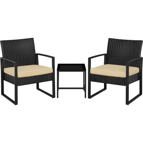 Homevive Juego de Sillas y Mesa Exterior Conjunto de Muebles Exterior Terraza Juego de Silla de Ratán para Jardín Balcón con Cojines Impermeable Negro Caqui (1/5)