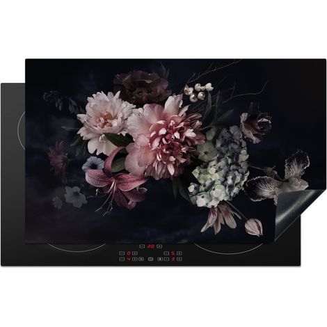 PROTECTOR DE PLACAS DE INDUCCIÓN Flores - Vintage - Pastel - Rosa - Blanco Tapa Protectora De Cocina 83x51 cm