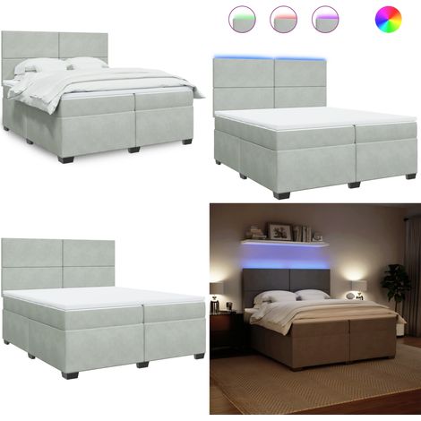 Boxspringbett mit Matratze Hellgrau 200x200 cm Samt - Boxspringbett - Samtbett - LED Beleuchtung - Höhenverstellbares Kopfteil - Matratzenauflage - Home & Living (1/5)