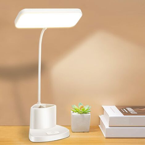 Lámpara de escritorio inalámbrica, lámpara de escritorio LED con 3 niveles de brillo, lámpara de escritorio para dormitorio infantil, con puerto de carga USB y portalápices. (1/5)