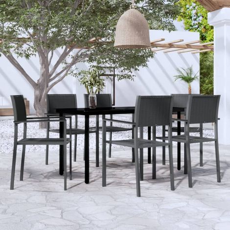 FIMEI Ensemble de salle à manger de jardin 7 pcs Noir (1/5)