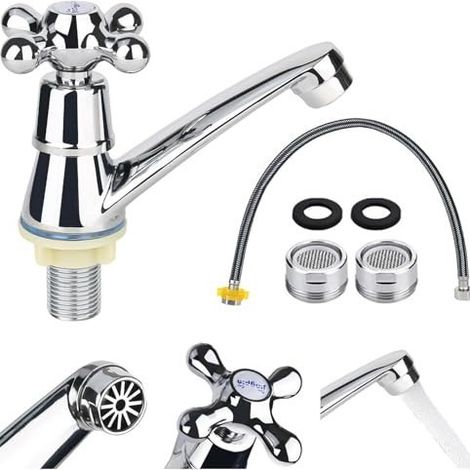 Grifo de agua fría, grifo simple, grifo con tapa para agua fría, grifo de agua fría para baño con filtro y doble cabezal, accesorios de agua fría para lavabo de baño y fregadero de cocina