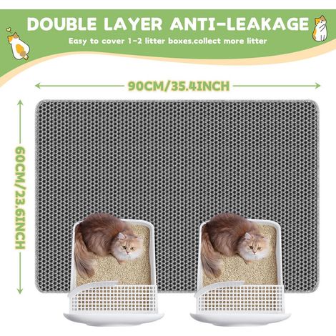 Tapis de Litière pour Chat Double Couche Imperméable Tapis de Sol pour Litière Cage à Chat Antidérapant Piège à Litière Alvéolé Lavable Confortable pour Pattes Nettoyage Facile 60x90cm Gris (1/5)