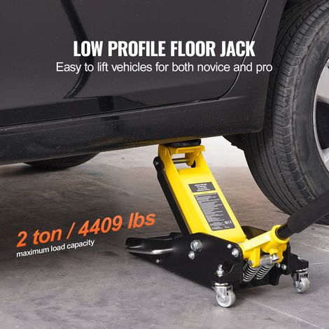 Cric rouleur bas profil 2T 4400 lbs en aluminium fer hydraulique pour voiture, double vérin levée rapide 8-37 cm, couleur jaune (1/5)