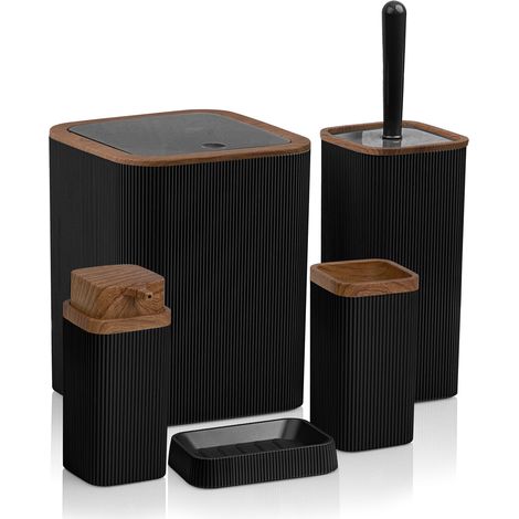 Stella Badezimmer-Set schwarz/holz