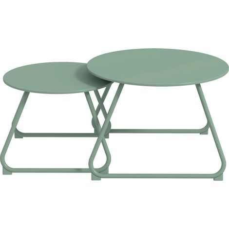 Tables basses rondes gigognes empilables Jardin métal époxy vert Lot de 2 Stable