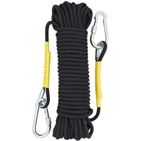 LAN Corde d'escalade de 8 mm, corde statique de 10 m, corde de secours avec 2 mousquetons pour l'escalade sur glace, le sauvetage, la lutte contre les incendies et la navigation.