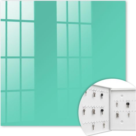 Armoire à clés - (30 cm x 30 cm) - Boîte à clés murale - Coffret de rangement pour clés - Couleur blanche - Ouverture vers la gauche - Pour maison et bureau - Menthe forte (1/5)