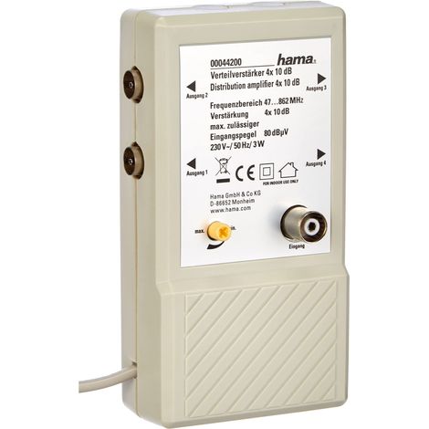Amplificateur répartiteur 4 voies pour systèmes BK et réseaux terrestres, 4x10 dB, contrôleur d'atténuation, bloc d'alimentation intégré, HDTV, DVB-T/DVB-T2, connecteurs coaxiaux Blanc (1/5)