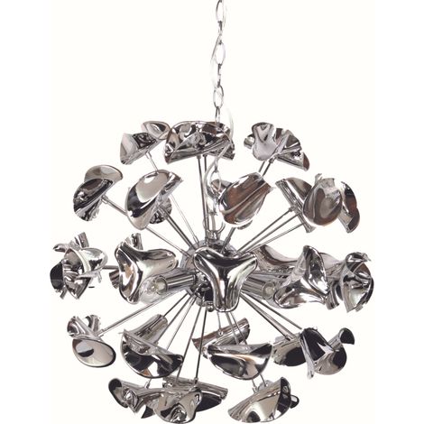 Lustre boule 4 lumières en métal chromé – Plafonnier intérieur – Compatible lampes LED E14 – Usage décoratif moderne – Sampa (1/2)