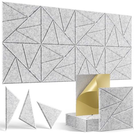 Lot de 12 panneaux d'isolation acoustique auto-adhésifs haute densité, en fibre de polyester, 30 x 30 x 0,9 cm, gris clair (1/5)