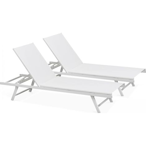 Oviala – Lot de 2 bains de soleil inclinables en acier – Assise en textilène imperméable – 5 positions – Supporte jusqu'à 100 kg