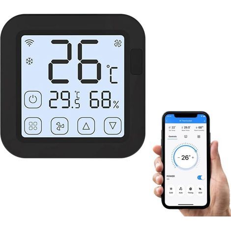WLAN-Klimaanlagen-Thermostat mit Display, Steuerungs-App, Temperatur- und Feuchtigkeitssensor, kompatibel mit Alexa Home für mobile Split-Klimaanlagen, Schwarz (1/4)