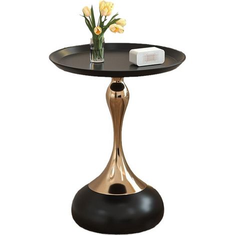 Tavolino rotondo, Elegante tavolino da cocktail e bevande, Comodino in marmo Tavolino da caffè piccolo Tavolino da salotto e per piccoli ambienti - Nero (1/5)