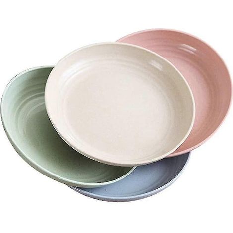 Ensemble de 4 assiettes plates en forme de tige de blé de 19,8 cm (7,8 po), compatibles avec le micro-ondes et le lave-vaisselle. (1/5)