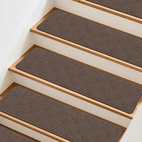 Tapis escalier 5 pièces 20×76cm auto-adhésif antidérapant lavable anti-bruit marron  sécurité enfants animaux intérieur maison (1/5)