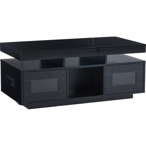CAIziTable basse noire brillante de 100 × 50 × 43 cm avec éclairage LED (1/5)