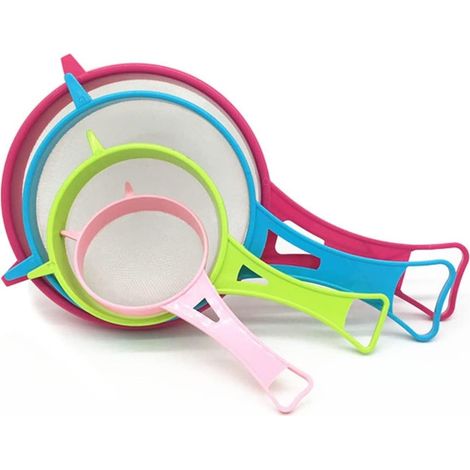 Lot de 4 tamis à farine en plastique et passoire alimentaire fine, poignée en plastique, passoire en maille fine pour thé, riz, fruits, légumes, outils de cuisine (1/5)