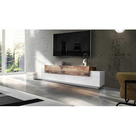 Meuble TV moderne 200 cm blanc laqué/érable Corso (1/4)