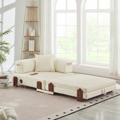 Canapé convertible tissu beige 2-in-1 mit USB/Type-C, Stauraum und Armlehnen (1/5)