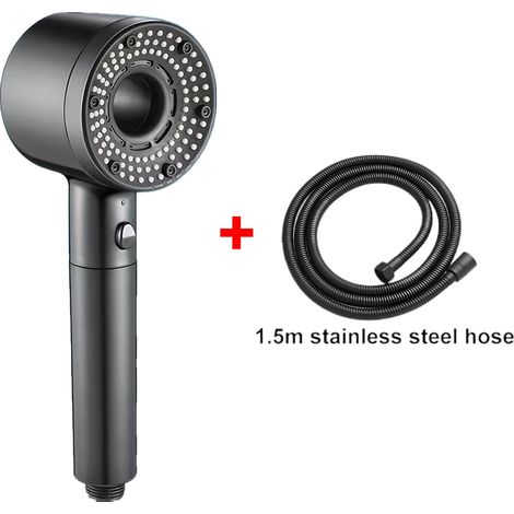 (Ensemble de tuyau gris) Pommeau de douche réglable à 5 jets, grand débit, filtre, mitigeur haute pression pour économie d'eau, accessoires de salle de bain (1/5)