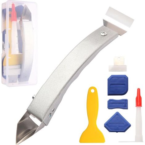 Outil de retrait de calfeutrage en acier inoxydable, kit de retrait de joints, extracteur de mastic, outil de retrait de coulis, outil de retrait de silicone, grattoir à coulis (1/5)