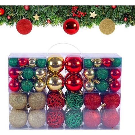 Lot de 100 boules de Noël en plastique robuste pour décoration d'intérieur et d'extérieur - Or, rouge et vert (1/5)