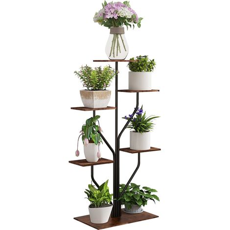 Todeco – Porte plantes intérieur 6 niveaux – Support en métal pour 7 pots – Dimensions 103x50x30 cm – Idéal pour salon, balcon, jardin (1/5)