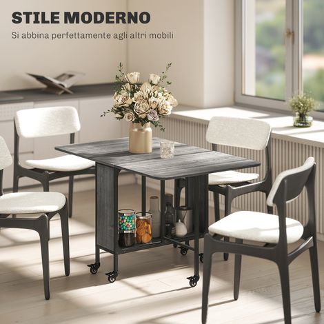 Table pliante grise métal et bois pour 6 convives, 130x80x74 cm, avec étagère. (1/5)