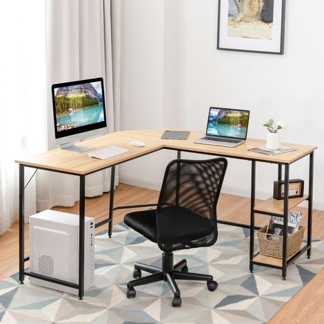 L-Shaped Corner Computer Desk Industrial PC Table Large Workstation with Storage (1/5)