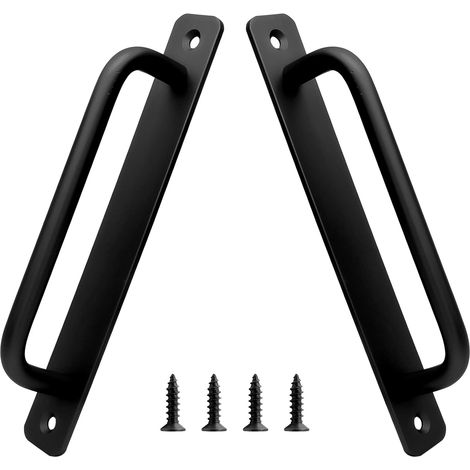Lot de 2 poignées coulissantes en aluminium style grange, 160 mm, pour portes de placard, cuisine, salle de bain, penderie, longueur 18 cm (7,1 pouces), noir. (1/5)
