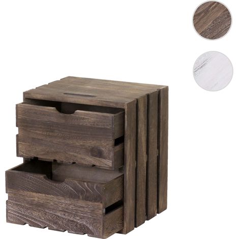 Commode HWC-C62, 2 tiroirs, 36x32x26cm - blanc shabby (1/5)