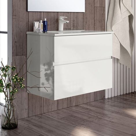 Mueble baño suspendido Londres 2 cajones 70x45x59H lacado blanco (1/2)