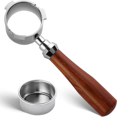 Bodenloser 51-mm-Siebträger mit 3 Ohren – Espressosiebträger mit Edelstahl-Siebkorb und Holzgriff – Zubehör für Espressomaschinen