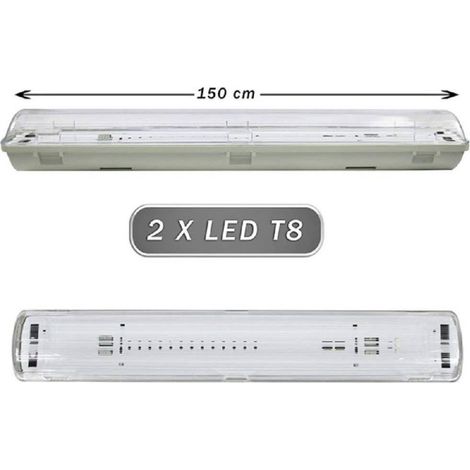 TrAdE Shop Traesio - Plafoniera Stagna 2 Neon Led Tubo T8 G13 150 Cm Da Parete Soffitto Ip65 T8-150s - (1/5)