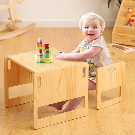 Ensemble Table et Chaise Montessori pour bébés de 1 à 3 Ans. Table et Chaise Ajustables en Hauteur pour la Lecture, Les Repas et Le Jeu. Facile à Assembler (1/5)